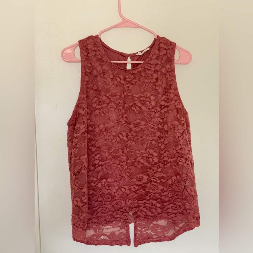 Dark Blush Lace Detailed Tank Top